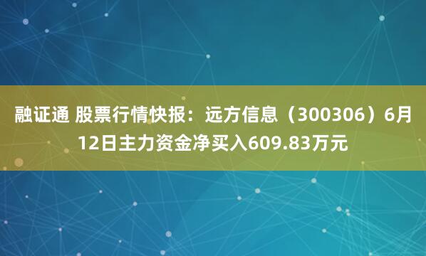 融证通 股票行情快报:远方信息(300306)6月12日主力资金净买入609.83万元
